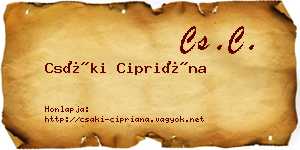 Csáki Cipriána névjegykártya